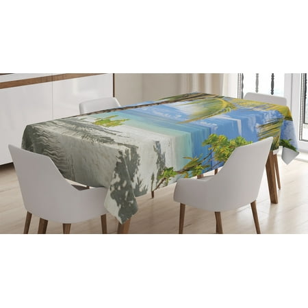 

Scenery Decor Tablecloth Tropical Sandy Beach with Palm Trees Maldives Coastline Peaceful Theme Rectangular Table Cover for Dining Room Kitchen 52 X 70 Inches Coconut and Blue by Ambesonne