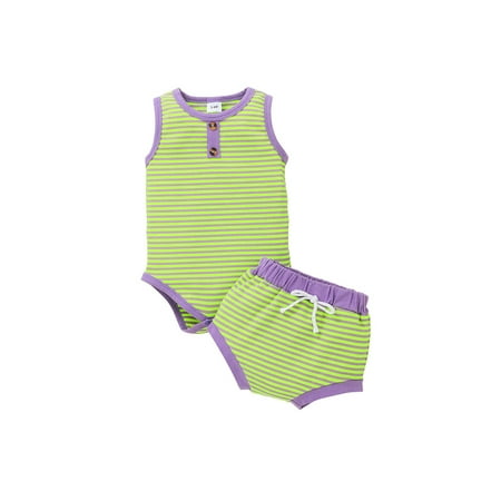 Suanret Infant Baby Girls Boys 2PCS Outfit Stripe Round Neck Sleeveless Romper Elastic Waist Shorts Summer Set Green 3-6 Months
Suanret Infant Baby Girls Boys 2PCS Outfit Stripe Round Neck Sleeveless Romper Elastic Waist Shorts Summer Set Green 3-6 Months