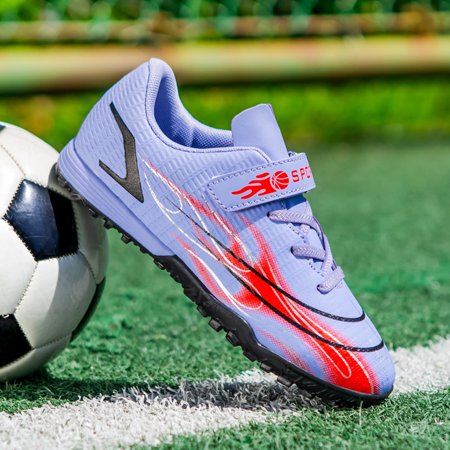 Girls Soccer Shoes TF Cleats Lightweight Hook And Loop Outdoor Non Slip Training Competition Athletic Football Shoes For Children Boys Kids Sneakers