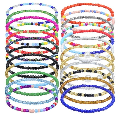 24pcs Beaded Ankle Chain Bohemian Style Anklet Foot Chain Summer Ankle Jewelry