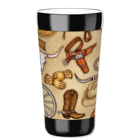

Mugzie 16-Ounce Tumbler Drink Cup with Removable Insulated Wetsuit Cover - Cowboy Themes