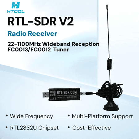 RTL-SDR V2 USB Software Defined Radio Receiver with Antenna, 22-1100MHz, RTL2832U FC0013 Tuner
