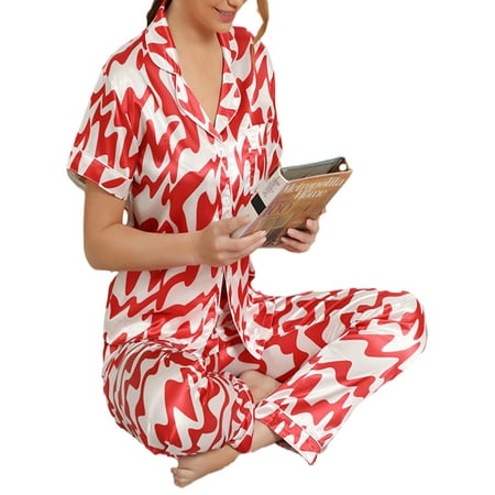 Niuer Ladies Sleepwear Silk Nightgown 2 Pieces Outfits Pajamas Sets Casual Lounge Set Satin Nightwear Red White XL
Niuer Ladies Sleepwear Silk Nightgown 2 Pieces Outfits Pajamas Sets Casual Lounge Set Satin Nightwear Red White XL