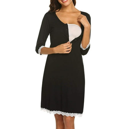 ZNU Womens Pregnacy Lace Maternity Nursing Midi Dress Summer Nursing Nightdress