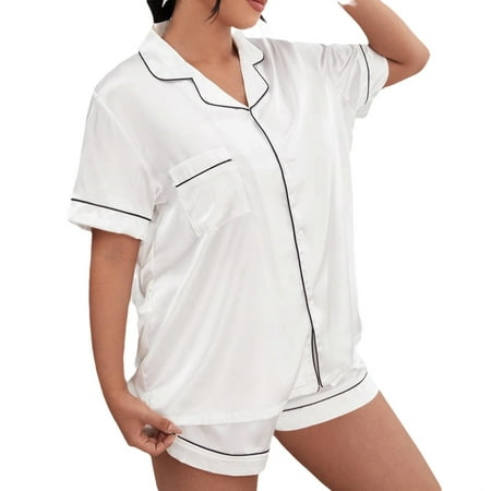 Womens Plus Pajama Sets Contrast Binding Short Sets Lapel Short Sleeve White 4XL
Womens Plus Pajama Sets Contrast Binding Short Sets Lapel Short Sleeve White 4XL