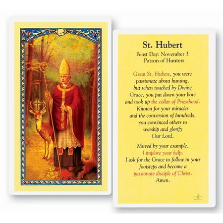 Saint Hubert Laminated Catholic Prayer Holy Card with Prayer on Back Pack of 25