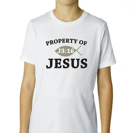 Property Of Jesus 3:16 Graphic Fish Christian Boy's Cotton Youth T-Shirt