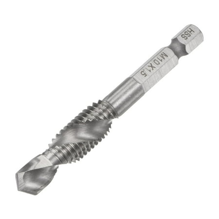 Uxcell M10 x 1.5 Uncoated High Speed Steel Combination Drill Tap Bit Extra Long