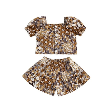 Suanret Infants Girls 2PCS Streetwear Suit Toddler Floral Leaf Print Puff Short Sleeve Button Tops Elastic Waist Shorts Yellow Floral 3-4 Years
Suanret Infants Girls 2PCS Streetwear Suit Toddler Floral Leaf Print Puff Short Sleeve Button Tops Elastic Waist Shorts Yellow Floral 3-4 Years
