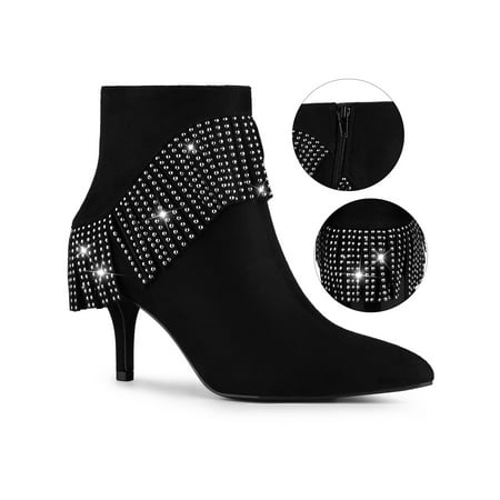 Allegra K Women s Fringe Pointed Toe Stiletto Heel Ankle Boots