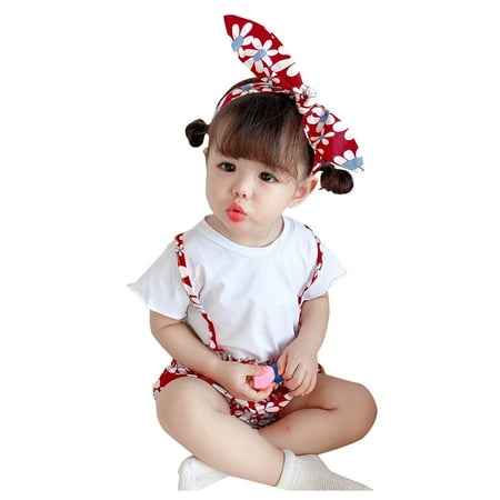 Summer Savings Clearance 2023! PEZHADA Girls Romper Infant Baby Girls Short Sleeve Floral Print Suspender Romper Bodysuit+Headbands Red 66
Summer Savings Clearance 2023! PEZHADA Girls Romper Infant Baby Girls Short Sleeve Floral Print Suspender Romper Bodysuit+Headbands Red 66