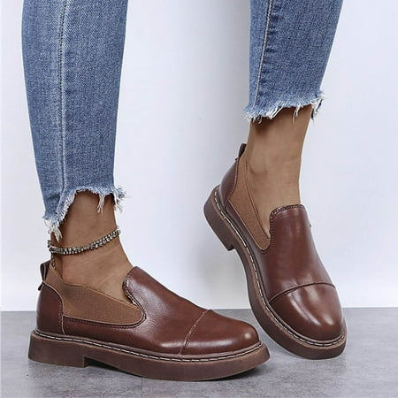 Women s Fashion Leather Round Toe British Style Casual Sleeve Flat Single Shoes