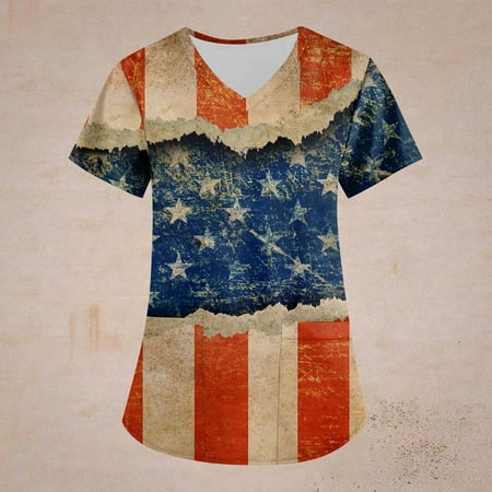 Sksloeg Women Scrub Tops Fashion American Flag Star Print Patriotic Tops Nursing Working Uniform Short Sleeve V-Neck T-Shirts with Pockets Blue L
Sksloeg Women Scrub Tops Fashion American Flag Star Print Patriotic Tops Nursing Working Uniform Short Sleeve V-Neck T-Shirts with Pockets Blue L