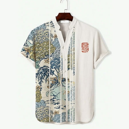 KDJ Mens Casual Print Short Sleeve Button V-Neck Japanese Art Shirt Tops Tee
KDJ Mens Casual Print Short Sleeve Button V-Neck Japanese Art Shirt Tops Tee