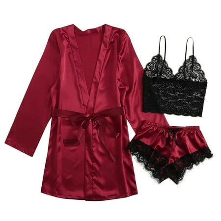 3pcs Women Pajama Set With Robe Sleepwear Crop Tops Artificial Silk Loungewear
3pcs Women Pajama Set With Robe Sleepwear Crop Tops Artificial Silk Loungewear