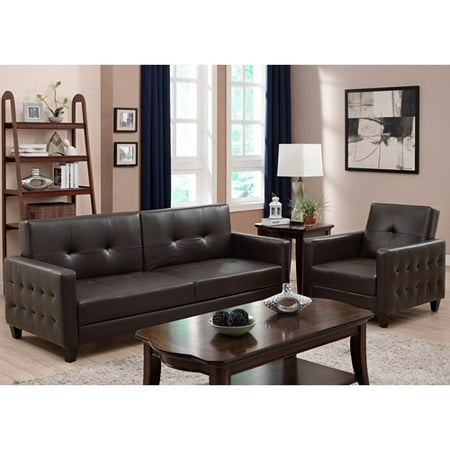 Rome Faux Leather Convertible Futon Sofa Bed and Chair Value Bundle, Multiple Colors