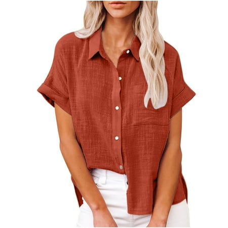 Plus Size Linen Button Down Shirt for Women Plain Work Blouse Collared V Neck Short Sleeve Summer Tops with Pocket
Plus Size Linen Button Down Shirt for Women Plain Work Blouse Collared V Neck Short Sleeve Summer Tops with Pocket