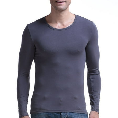 Men s Slim Stretchy Long Sleeve Thermal Undershirt Warm Bottoming Tops