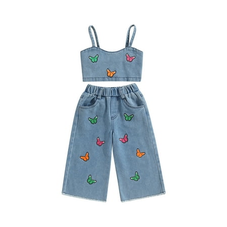 Qtinghua Toddler Baby Girls Summer Outfits Strap Shirts Butterfly Crop Top with Jeans 2Pcs Clothes Blue 4-5 Years
Qtinghua Toddler Baby Girls Summer Outfits Strap Shirts Butterfly Crop Top with Jeans 2Pcs Clothes Blue 4-5 Years