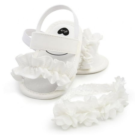 Baby Girl Barefoot Flower Sandals & Headbands Set Chiffon Flower Baby Sandals