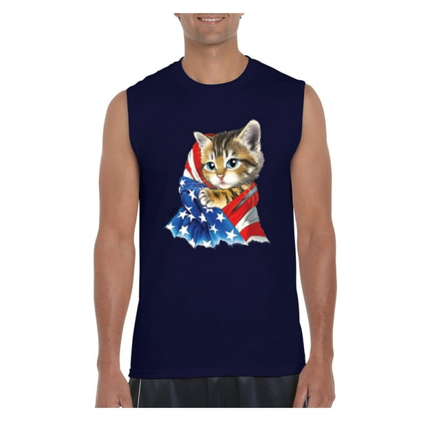 Cute Kitty with American Flag Men Ultra Cotton Sleeveless T-Shirt
