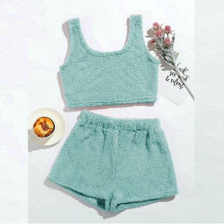 FITORON Womens Pajama Sets- Solid Sleeveless O-neck Pullover Leisure Vest Crop Tops + Shorts Set Green S
FITORON Womens Pajama Sets- Solid Sleeveless O-neck Pullover Leisure Vest Crop Tops + Shorts Set Green S