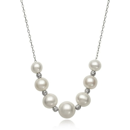 Graduated Cultured Freshwater Pearl and Faceted Bead Sterling Silver Chain Necklace, 18