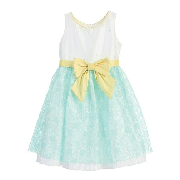 Angels Garment Little Girls White Aqua Lace Overlay Dress 4T