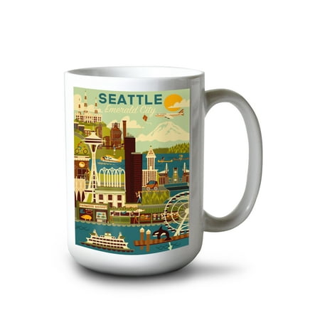 15 fl oz Ceramic Mug Seattle Washington Geometric Dishwasher & Microwave Safe