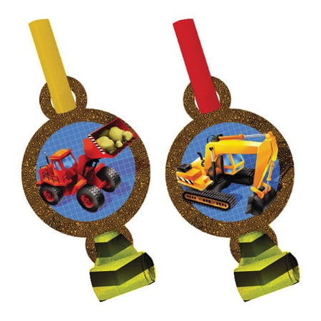 Club Pack of 96 Red and Yellow Under Construction Blowout Noisemaker Party Favors