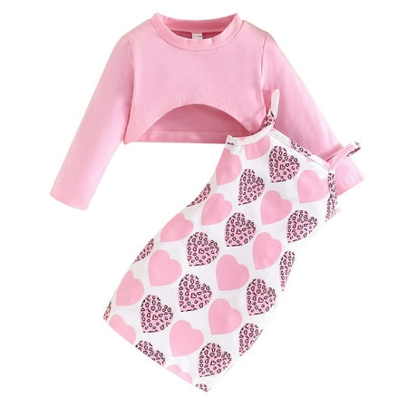 WUXIAN Toddler Girls Solid Color Long Sleeve Short T-Shirts Tops Heart Shaped Printed Camisole Skirt Two Piece Set Infants Baby Clothes Children Classic Dailywear
WUXIAN Toddler Girls Solid Color Long Sleeve Short T-Shirts Tops Heart Shaped Printed Camisole Skirt Two Piece Set Infants Baby Clothes Children Classic Dailywear