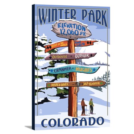 Winter Park, Colorado - Destinations Sign - Lantern Press Artwork (12x18 Gallery Wrapped Stretched Canvas)