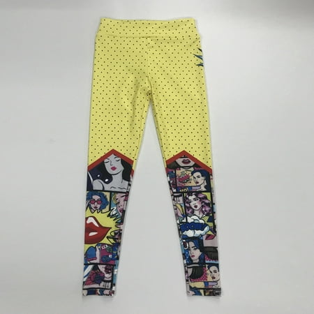Spot explosion models Fashion summer hot new print cartoon pattern sports fitness pencil pants yoga pants yellow M