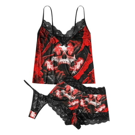 Rdeuod Valentines Lingerie for Women Exquisite Lace Lingerie Bra+Short+Briefs Set Skull Print Sleepwear
Rdeuod Valentines Lingerie for Women Exquisite Lace Lingerie Bra+Short+Briefs Set Skull Print Sleepwear