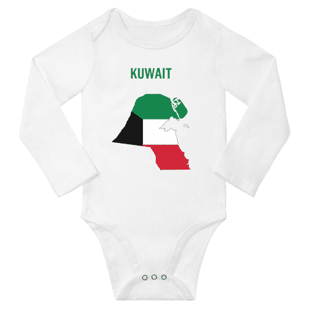 Kuwait Flag Map Baby Long Slevve Romper (White 18-24 Months)