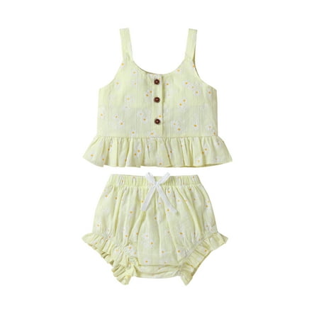 Suanret Kids Toddler Baby Girls Summer 2Pcs Clothes Sets Floral Printed Sleeveless Button Tank Tops+Shorts Yellow 12-18 Months
Suanret Kids Toddler Baby Girls Summer 2Pcs Clothes Sets Floral Printed Sleeveless Button Tank Tops+Shorts Yellow 12-18 Months