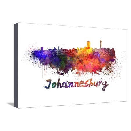 Johannesburg Skyline in Watercolor Stretched Canvas Print Wall Art By paulrommer