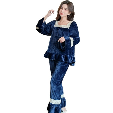 Women s Flannel Pajamas Set Fashion Lace Long Sleeve Sleepwear Casual Warming Pajamas for Autumn Winter New
Women s Flannel Pajamas Set Fashion Lace Long Sleeve Sleepwear Casual Warming Pajamas for Autumn Winter New