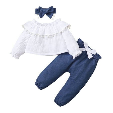 KIMI BEAR Infant Girls Outfits 18 Months Infant Girls Autumn Winter Outfits 24 Months Infant Girls Sweet Ruffle Collar Pom-poms Long Sleeve Top + Pants + Headband 3PCs Set White Blue
KIMI BEAR Infant Girls Outfits 18 Months Infant Girls Autumn Winter Outfits 24 Months Infant Girls Sweet Ruffle Collar Pom-poms Long Sleeve Top + Pants + Headband 3PCs Set White Blue