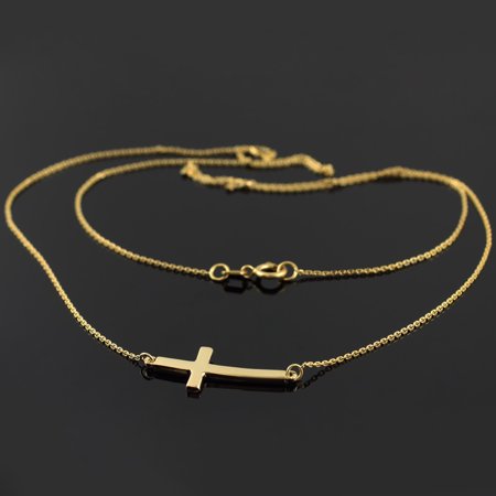 14k Gold Cute Curved Sideways Cross Necklace (20 Inches)