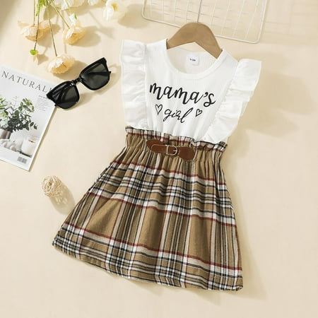 Tank Crew neck Check Sleeveless Summer Knee Length Tank Dress Girls Sundress