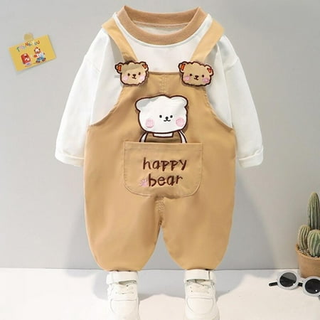 Clearance Sale Kids Infant Boy Clothes Fashion Letter Long Sleeved T-shirts tops + Overalls Girls Two Piece Outfits