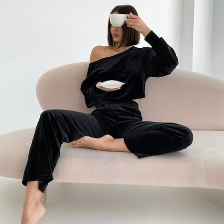 2022 Velvet Simple Fashion Long Sleeve Pajamas Suit Women s Autumn Round Neck Comfortable Pants European And American Home Clothing Black L
2022 Velvet Simple Fashion Long Sleeve Pajamas Suit Women s Autumn Round Neck Comfortable Pants European And American Home Clothing Black L