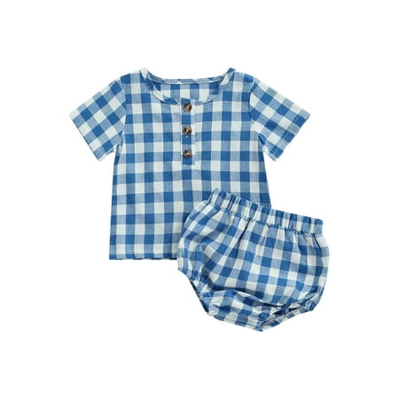 Suanret Casual Newborn Baby Girls Clothes Plaids Buttons Short Sleeve T-shirt+Short Pants Summer 2pcs Set Blue 18-24 Months
Suanret Casual Newborn Baby Girls Clothes Plaids Buttons Short Sleeve T-shirt+Short Pants Summer 2pcs Set Blue 18-24 Months