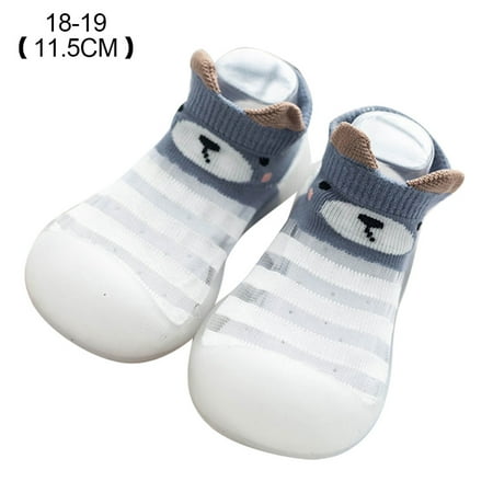 Breathable Baby Shoes Transparent Stripes Baby Toddler Walk Learning Socks Shoes Blue 18-19(11.5cm)