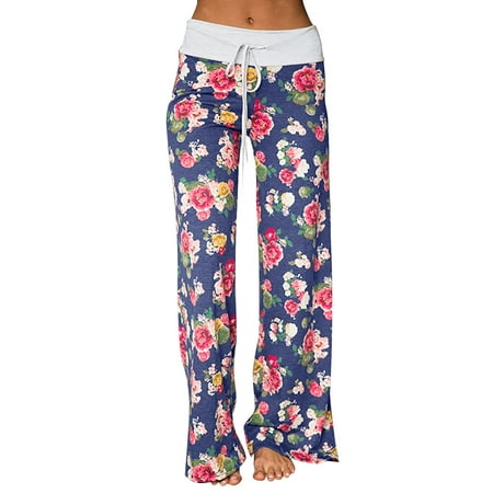 

HSMQHJWE Yoga Panta Womens Casual Pants Women S Comfy Casual Pajama Pants Floral Print Drawstring Lounge Pants Wide Leg Apparel