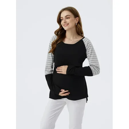 Maternity Nursing Top Long Sleeves Round Neck Striped Splicing Breastfeeding Shirts
Maternity Nursing Top Long Sleeves Round Neck Striped Splicing Breastfeeding Shirts