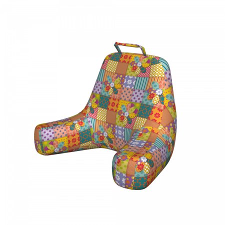 Colorful Reading Pillow, Various Type of Floral and Geometric Forms Mixed Polka Dots Tartan Stripes Design, Bedrest Cushion with Back Pocket and Washable Cover, 2 Sizes, by Ambesonne