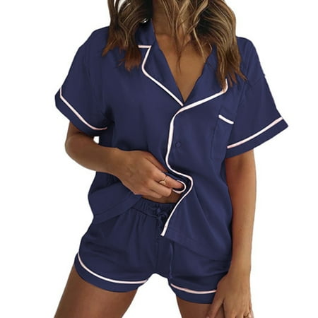 YXGla Pajamas Short Sleeve Drawstring Two Pieces Set Loungewear Turn Down Collar T-shirt Shorts Homewear Set for Summer
YXGla Pajamas Short Sleeve Drawstring Two Pieces Set Loungewear Turn Down Collar T-shirt Shorts Homewear Set for Summer