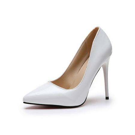 Woobling Womens Dress Shoes Slip On High Heels Stiletto Pumps Formal Fashion Pointed Toe Comfort White 7.5